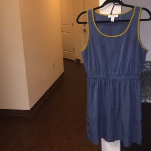 Blue dress with mustard trim